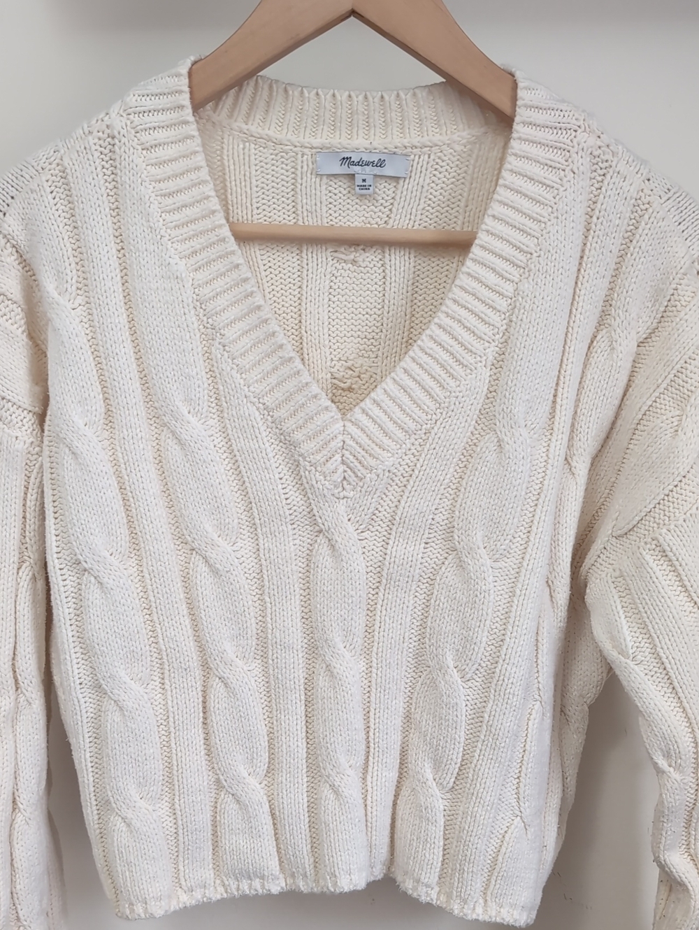 Madewell crop cable vneck, medium